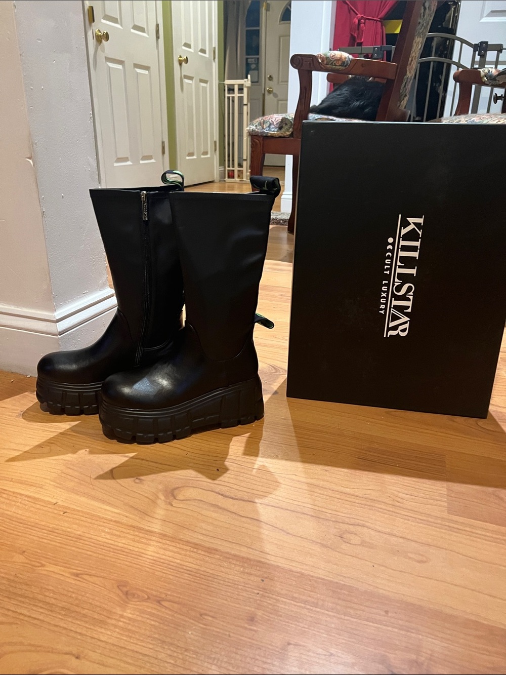 Killstar Black Chunky Platform everlasting tall Mid-Calf 7 Boots nwt